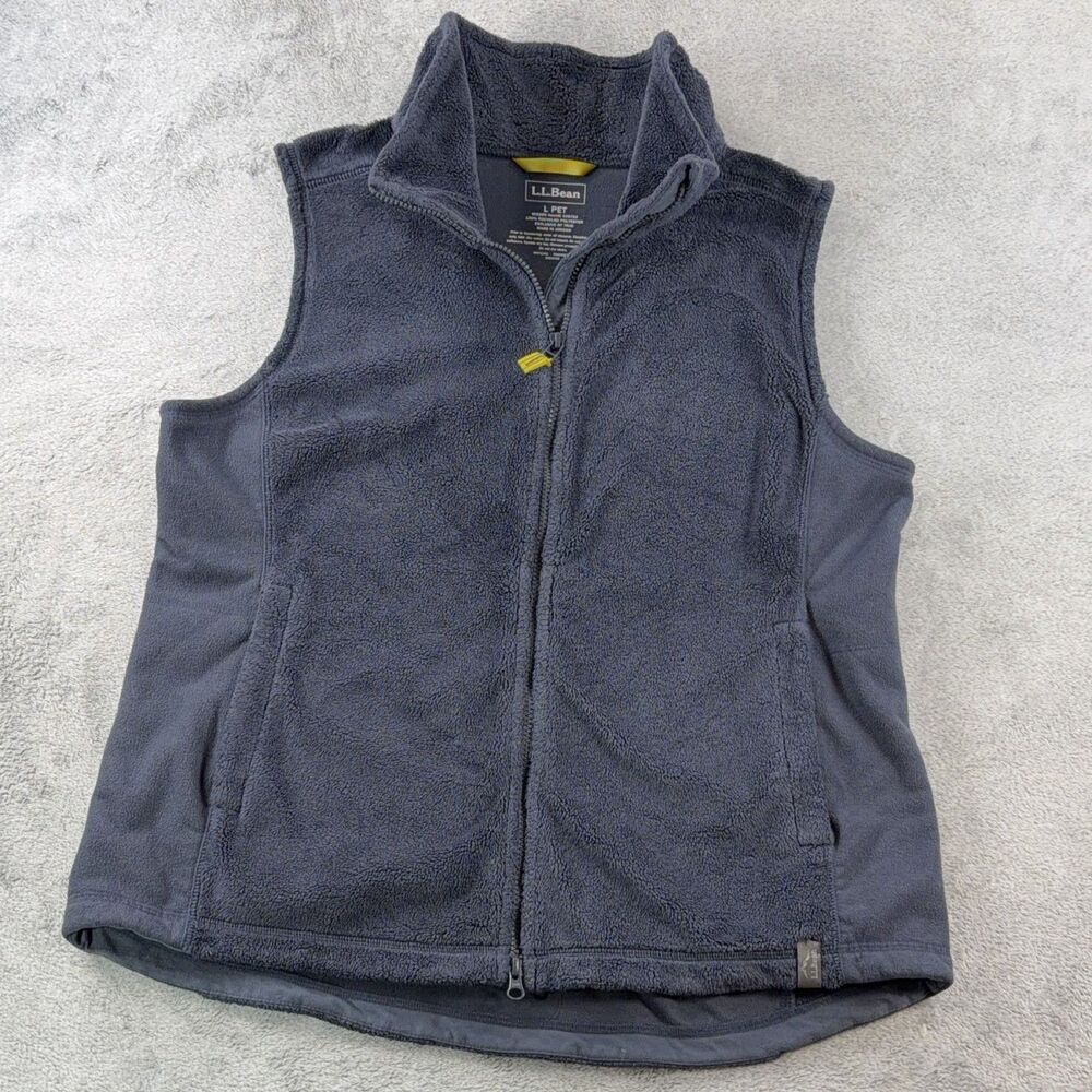 L.L.Bean Fleece Vest Misses L Petite Dark Gray Full Zip Pockets Recycled